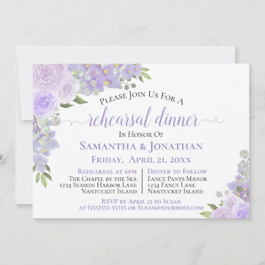 Rustic Lavender Floral Wedding Rehearsal Dinner Kaart (Voorkant)