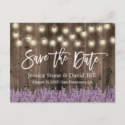 Rustic Lavender Floral Wedding Save the Date Aankondigingskaart (Voorkant)