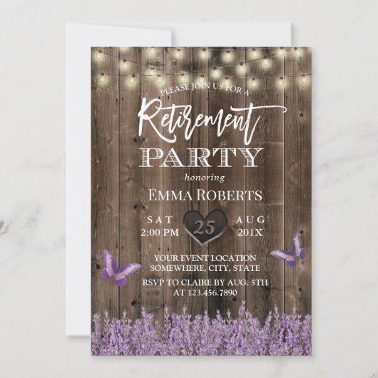 Rustic Lavender Floral  Wood Retirement Kaart (Voorkant)