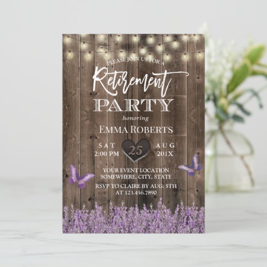 Rustic Lavender Floral  Wood Retirement Kaart (Staand voorkant)