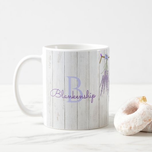 Rustic Lavender Flower Bundle Monogram Sjabloon Koffiemok (Met donut)