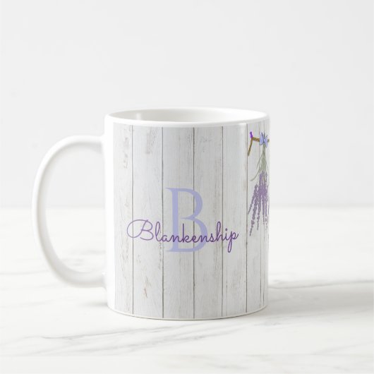 Rustic Lavender Flower Bundle Monogram Sjabloon Koffiemok (Links)