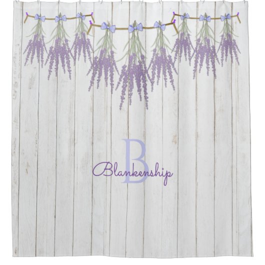 Rustic Lavender Flower Bundles Monogram Sjabloon Douchegordijn (Voorkant)