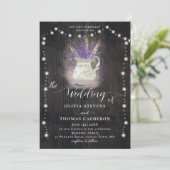 Rustic Lavender Flower Pot Wood Lace Light Wedding Kaart (Staand voorkant)