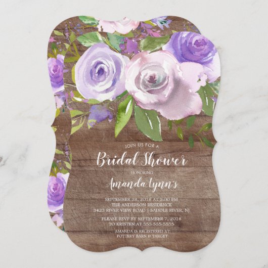 Rustic Lavender Flowers Bridal Shower Uitnodiging (Voorkant / Achterkant)