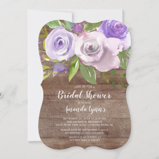 Rustic Lavender Flowers Bridal Shower Uitnodiging (Voorkant)