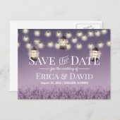 Rustic Lavender Flowers Paars Ombre Save the Date Aankondigingskaart (Voorkant / Achterkant)