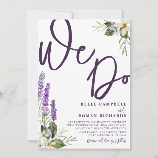 Rustic Lavender & Foliage All-in-One Wedding Kaart (Voorkant)