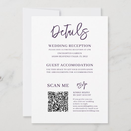 Rustic Lavender & Foliage All-in-One Wedding Kaart (Achterkant)
