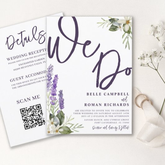 Rustic Lavender & Foliage All-in-One Wedding Kaart