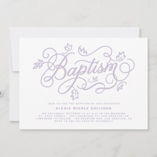 Rustic Lavender Foliage Lettering Baptisme Kaart (Voorkant)