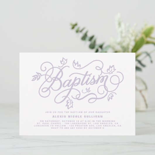 Rustic Lavender Foliage Lettering Baptisme Kaart (Staand voorkant)