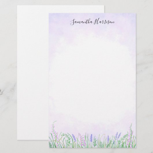 Rustic Lavender Greenery Spring Waterverf Briefpapier (Voorkant / Achterkant)