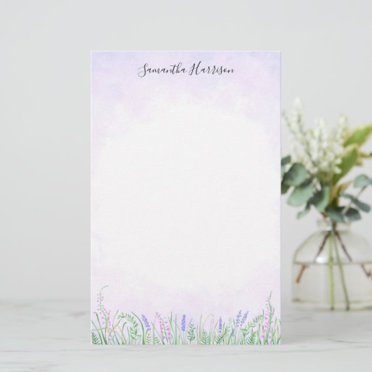 Rustic Lavender Greenery Spring Waterverf Briefpapier (Staand voorkant)