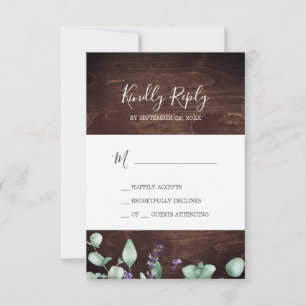 Rustic Lavender Houten eenvoudige RSVP-kaart RSVP Kaartje