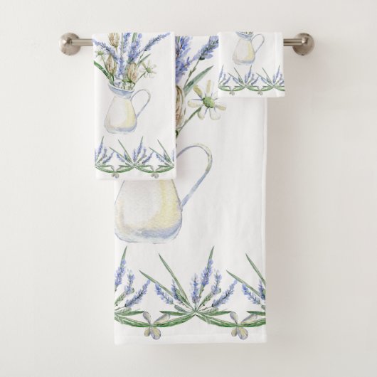 Rustic Lavender Jug Floral Waterverf Bad Handdoek (Insitu)