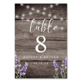 Rustic Lavender Lights Wedding Table Number Kaart