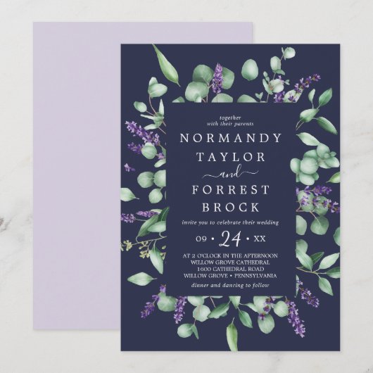 Rustic Lavender | Lijst van Navy Blue Floral Kaart (Voorkant / Achterkant)