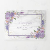 Rustic Lavender Lila Gold Floral Photo Wedding Drieluik Uitnodiging (Cover)