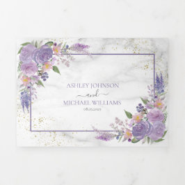 Rustic Lavender Lila Gold Floral Photo Wedding Drieluik Uitnodiging