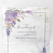Rustic Lavender Lila Gold Floral Photo Wedding Drieluik Uitnodiging (Binnenzijde eerst)
