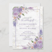 Rustic Lavender Lila Gold Floral Photo Wedding Kaart (Voorkant)