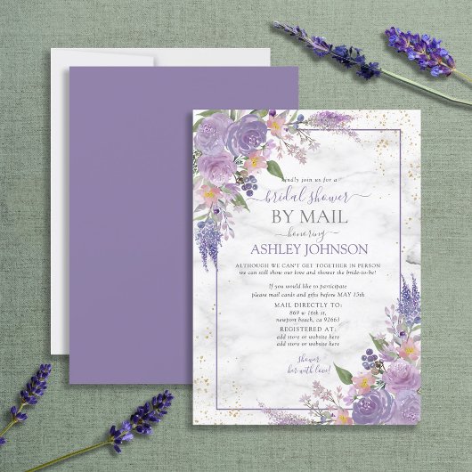 Rustic Lavender Lila Gold Floral Shower by Mail Kaart