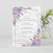 Rustic Lavender Lila Gold Floral Virtual Shower Kaart (Staand voorkant)