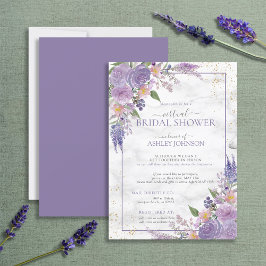 Rustic Lavender Lila Gold Floral Virtual Shower Kaart