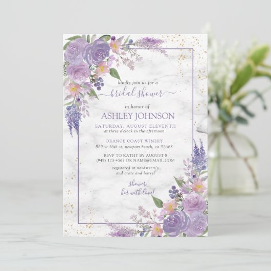 Rustic Lavender Lila Gold Floral Vrijgezellenfeest Kaart (Staand voorkant)