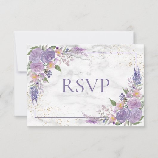 Rustic Lavender Lila Gold Floral Wedding RSVP (Voorkant)