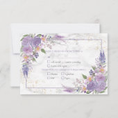 Rustic Lavender Lila Gold Floral Wedding RSVP (Achterkant)