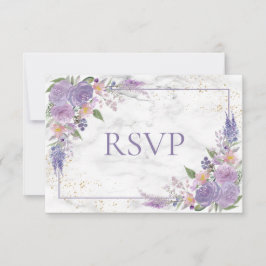 Rustic Lavender Lila Gold Floral Wedding RSVP Kaartje