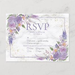 Rustic Lavender Lila Gold Floral Wedding RSVP Uitnodiging Briefkaart