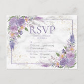 Rustic Lavender Lila Gold Floral Wedding RSVP Uitnodiging Briefkaart (Voorkant)