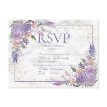 Rustic Lavender Lila Gold Floral Wedding RSVP