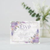 Rustic Lavender Lila Gold Floral Wedding RSVP Uitnodiging Briefkaart (Staand voorkant)