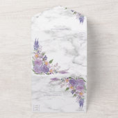 Rustic Lavender Lila marble Gold Floral Wedding All In One Uitnodiging (Buitenkant)