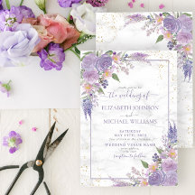 Rustic Lavender Lila marble Gold Floral Wedding