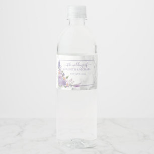 Rustic Lavender Marble Floral Wedding Waterfles Etiket