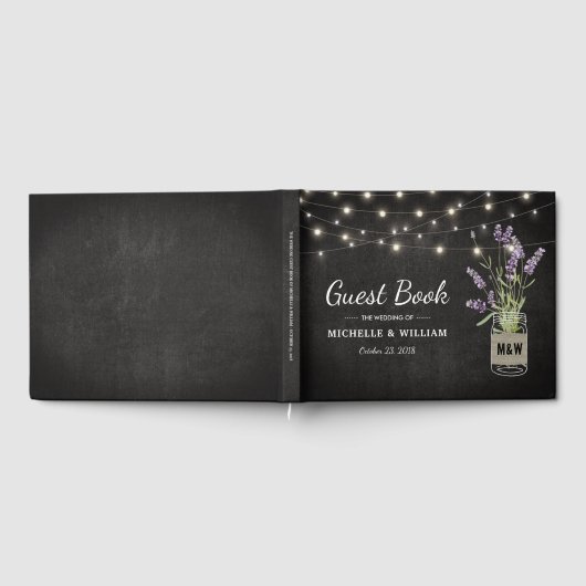 Rustic Lavender Mason Jar Lights Wedding Gastenboek (Volledig)