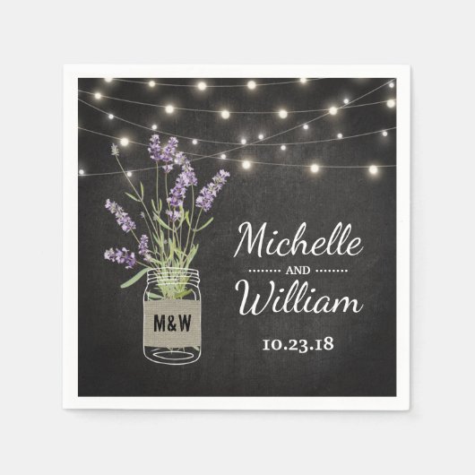 Rustic Lavender Mason Jar Lights Wedding Servet (Voorkant)