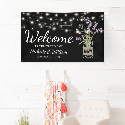 Rustic Lavender Mason Jar Lights Wedding Spandoek (Insitu)