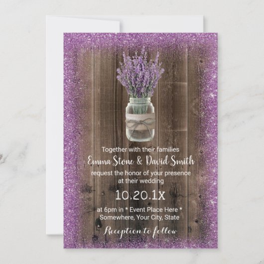 Rustic Lavender Mason Jar Paarse Flower Wedding Kaart (Voorkant)