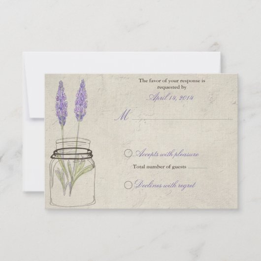 Rustic Lavender Mason Jar RSVP | Weddenschap Kaartje (Voorkant)