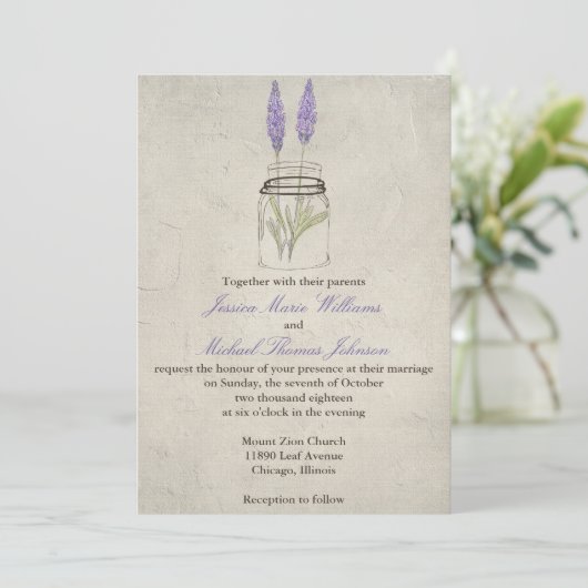 Rustic Lavender Mason Jar | Weddenschap Kaart (Staand voorkant)