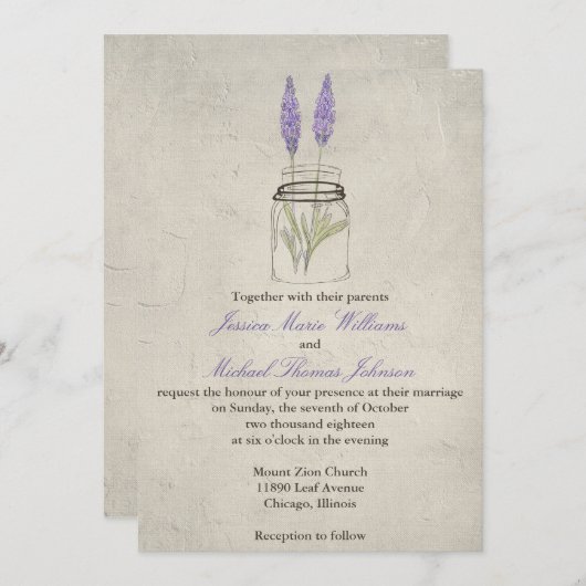 Rustic Lavender Mason Jar | Weddenschap Kaart (Voorkant / Achterkant)