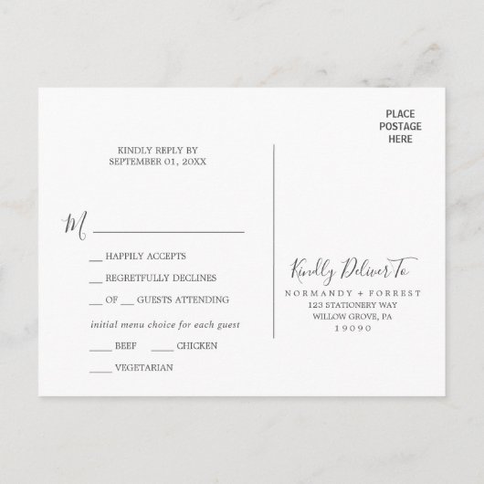 Rustic Lavender Menu Keuze RSVP-Briefkaart (Achterkant)