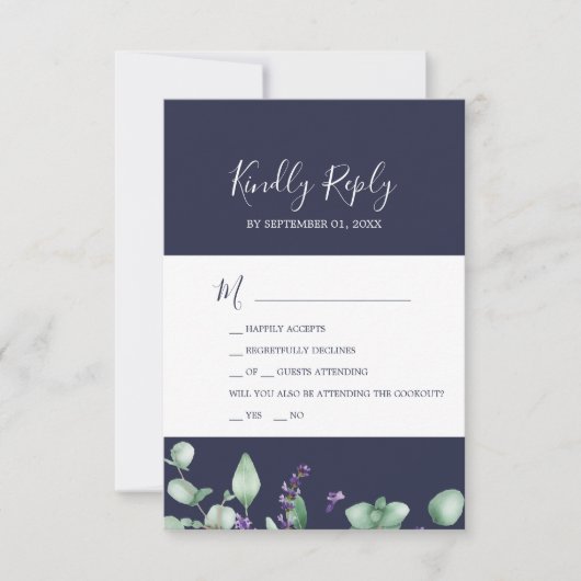 Rustic Lavender | Navy Blue 2 Event RSVP Card (Voorkant)