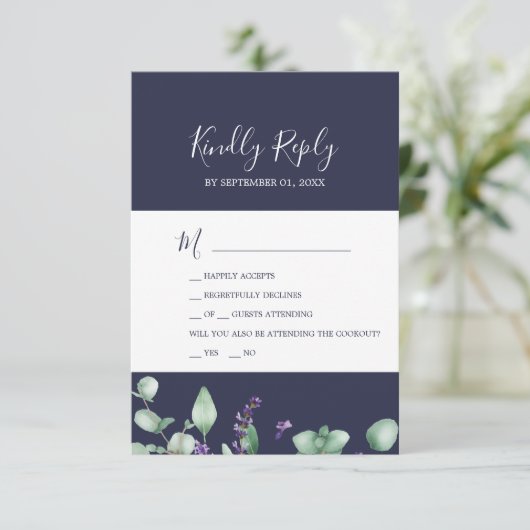 Rustic Lavender | Navy Blue 2 Event RSVP Card (Staand voorkant)